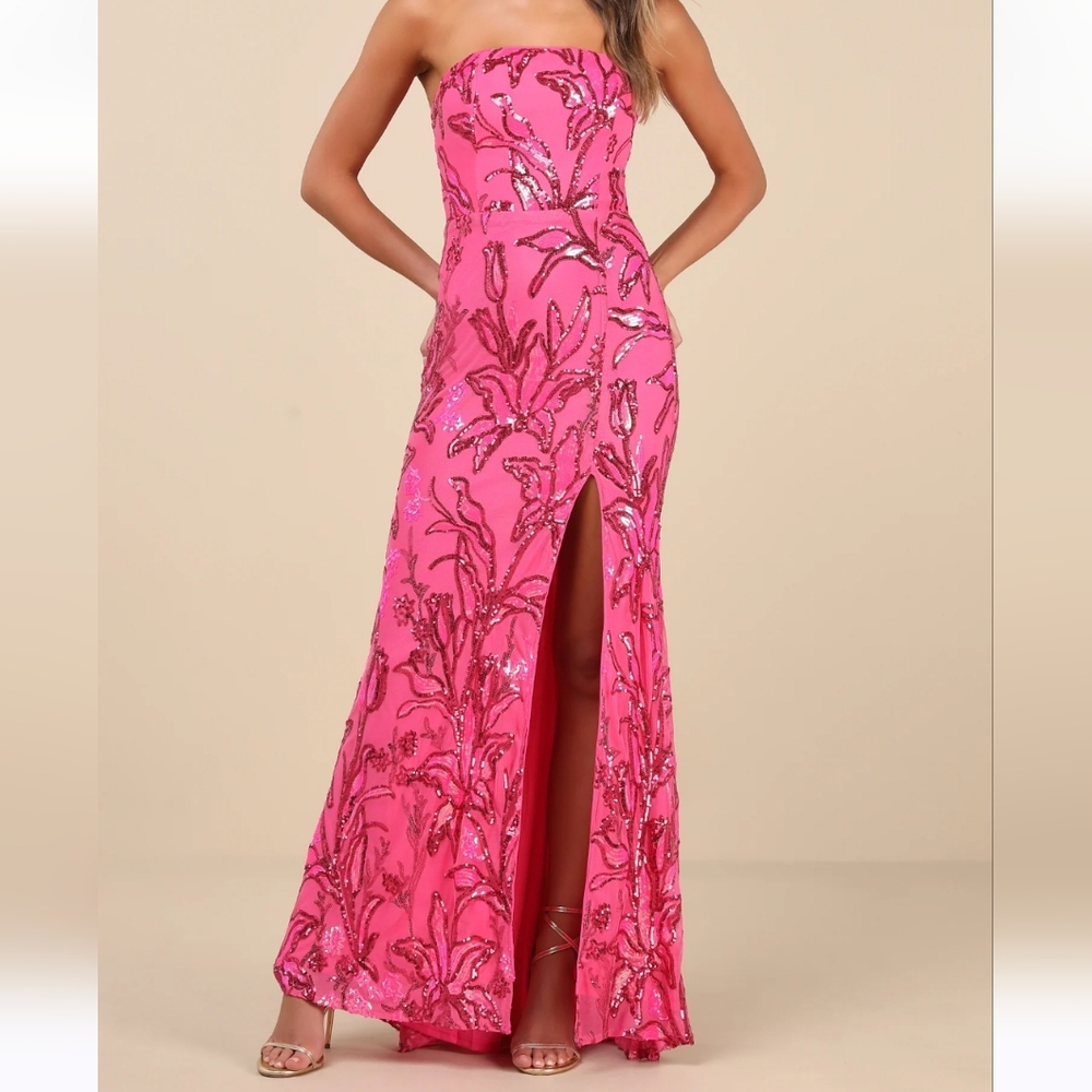 Elegant Pink Strapless Evening Dress